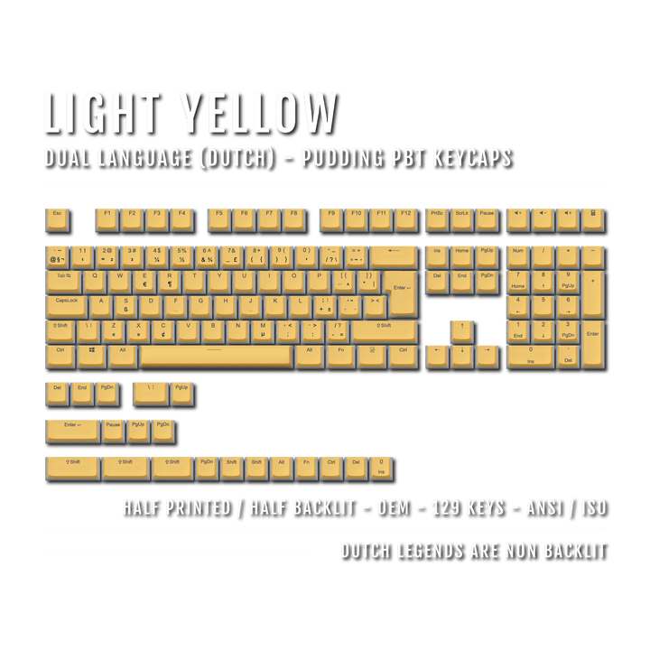 Light Yellow Dutch (ISO-NL) Dual Language PBT Pudding Keycaps Krome Keycaps LTD dutch