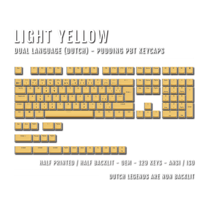 Light Yellow Dutch (ISO-NL) Dual Language PBT Pudding Keycaps