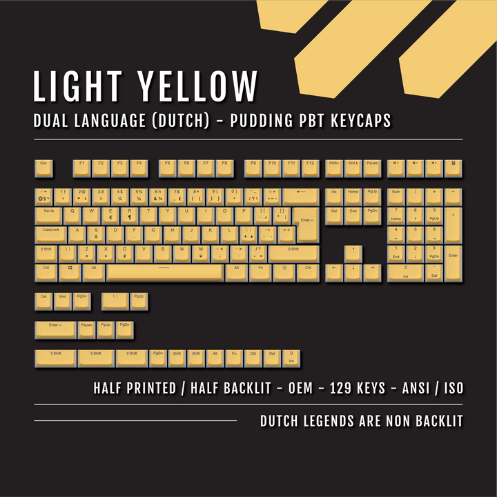 Light Yellow Dutch (ISO-NL) Dual Language PBT Pudding Keycaps Krome Keycaps LTD dutch
