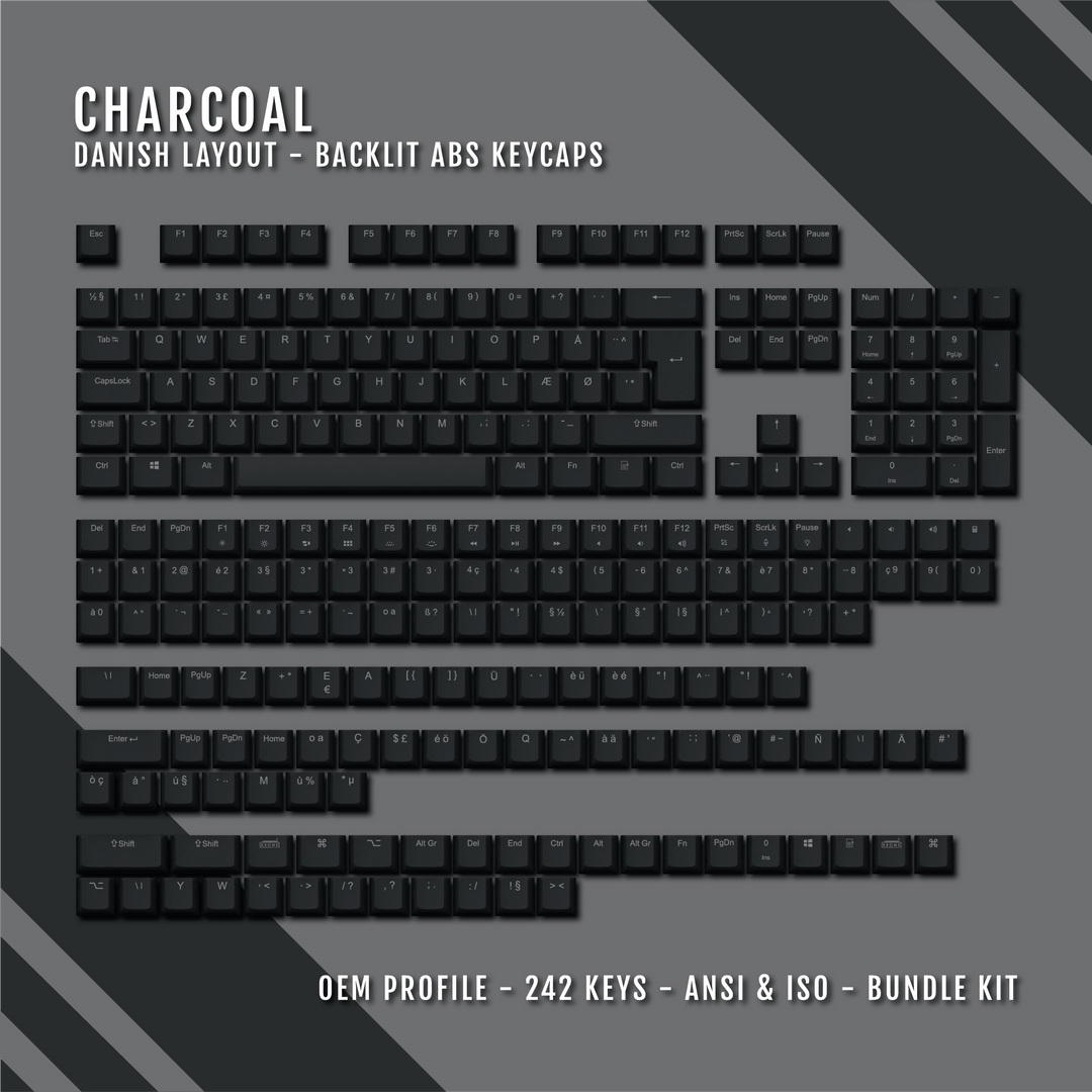 Charcoal Backlit Danish Keycaps - ISO-DK - Windows & Mac - kromekeycaps