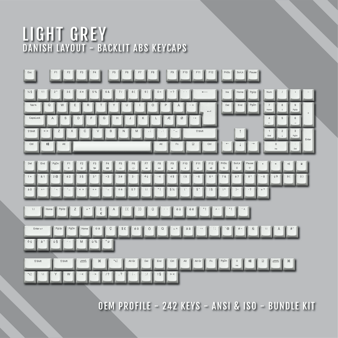 Light Grey Danish (ISO-DK) Backlit ABS Keycaps for Windows & Mac Krome Keycaps LTD danish