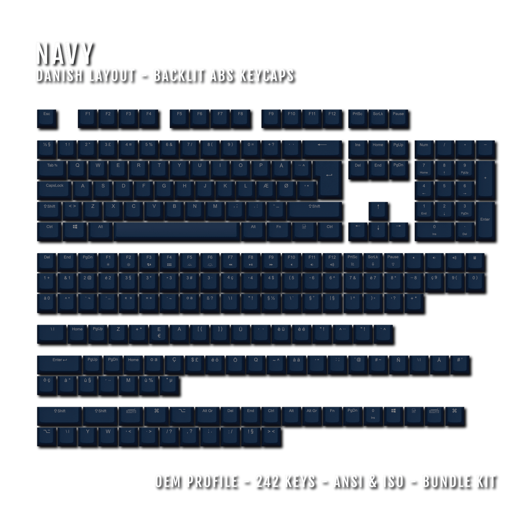 Navy Backlit Danish Keycaps - ISO-DK - Windows & Mac - kromekeycaps