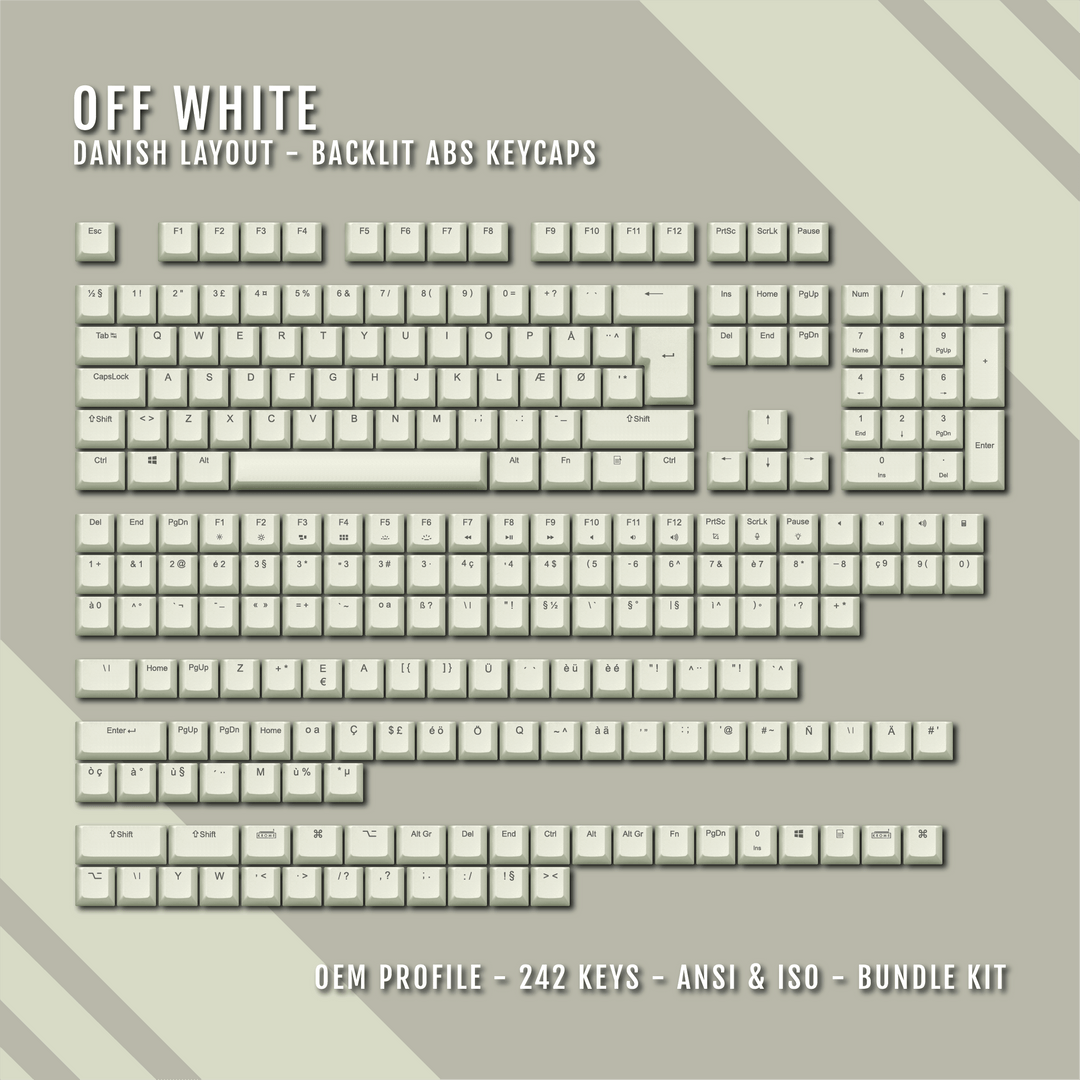 Off White Backlit Danish Keycaps - ISO-DK - Windows & Mac - kromekeycaps