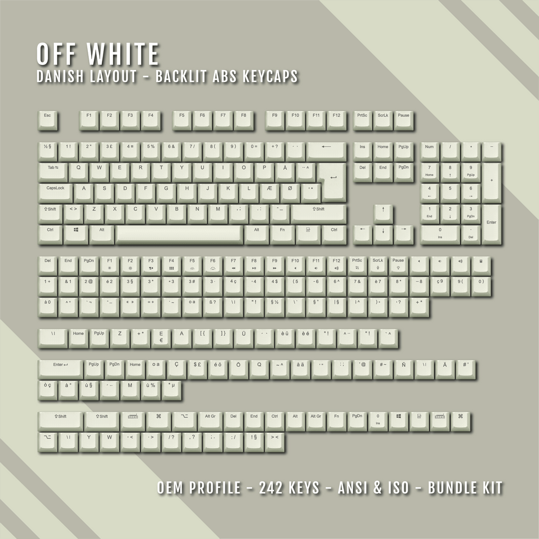 Off White Danish (ISO-DK) Backlit ABS Keycaps for Windows & Mac Krome Keycaps LTD danish