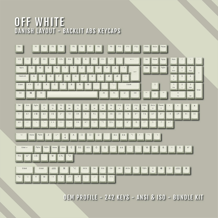 Off White Danish (ISO-DK) Backlit ABS Keycaps for Windows & Mac Krome Keycaps LTD danish