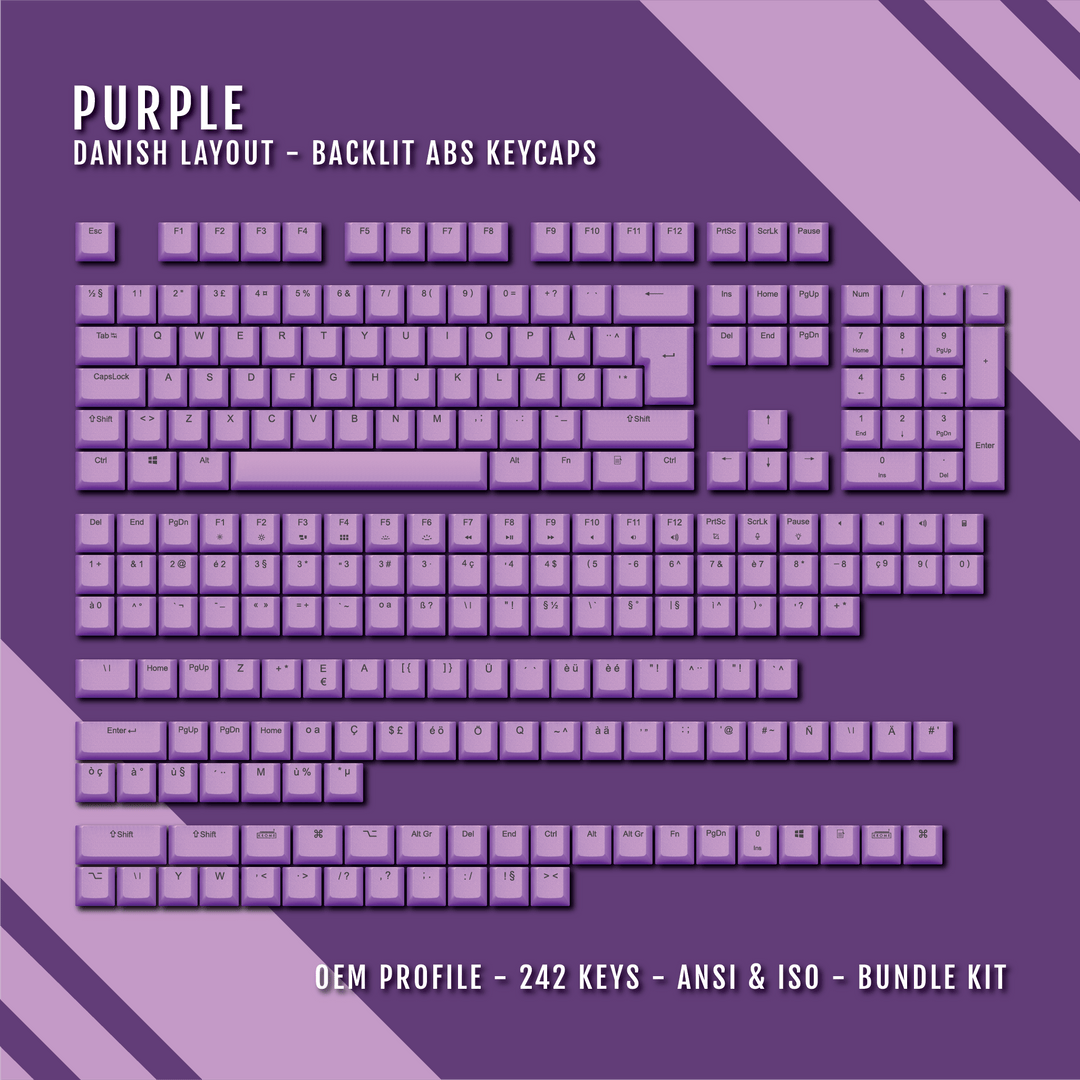 Purple Danish (ISO-DK) Backlit ABS Keycaps for Windows & Mac