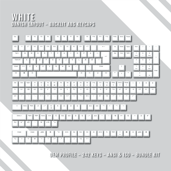 White Backlit Danish Keycaps - ISO-DK - Windows & Mac - kromekeycaps