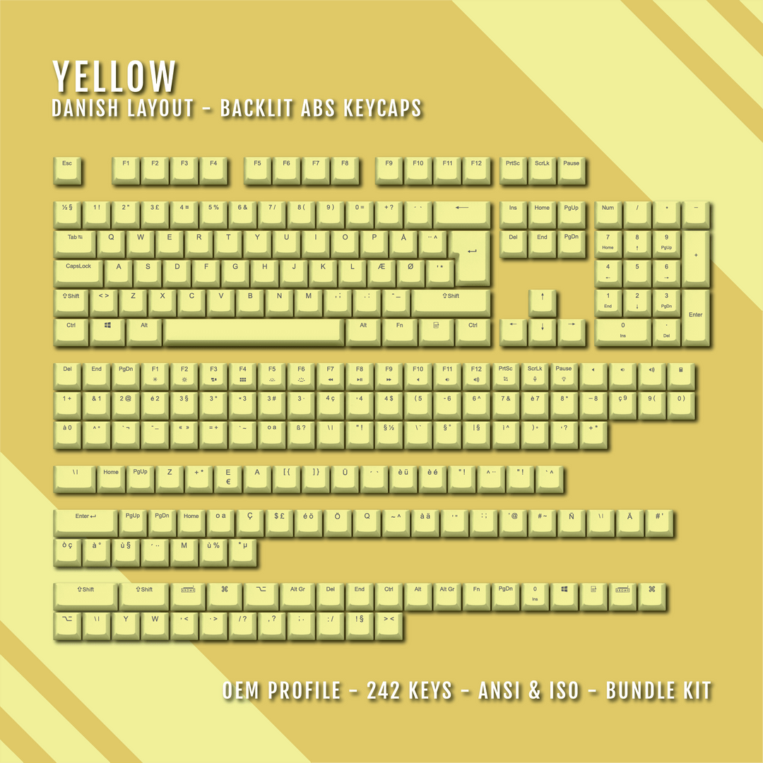 Yellow Danish (ISO-DK) Backlit ABS Keycaps for Windows & Mac Krome Keycaps LTD danish