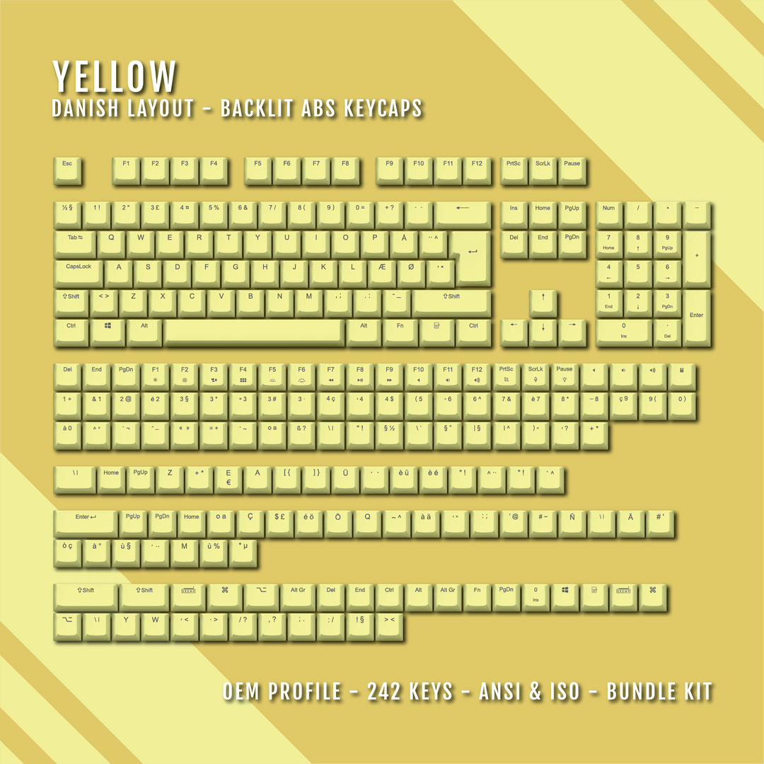 Yellow Backlit Danish Keycaps - ISO-DK - Windows & Mac - kromekeycaps