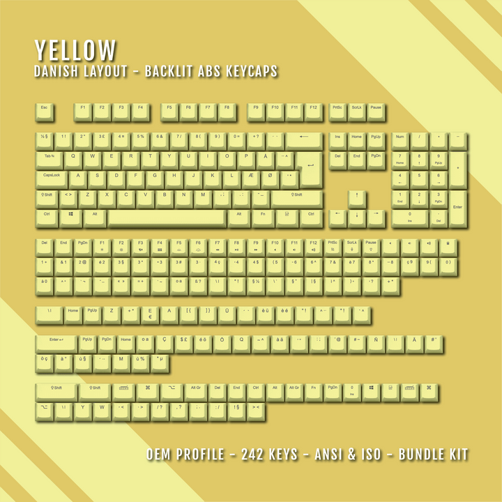 Yellow Danish (ISO-DK) Backlit ABS Keycaps for Windows & Mac Krome Keycaps LTD danish