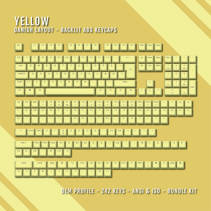 Yellow Backlit Danish Keycaps - ISO-DK - Windows & Mac - kromekeycaps