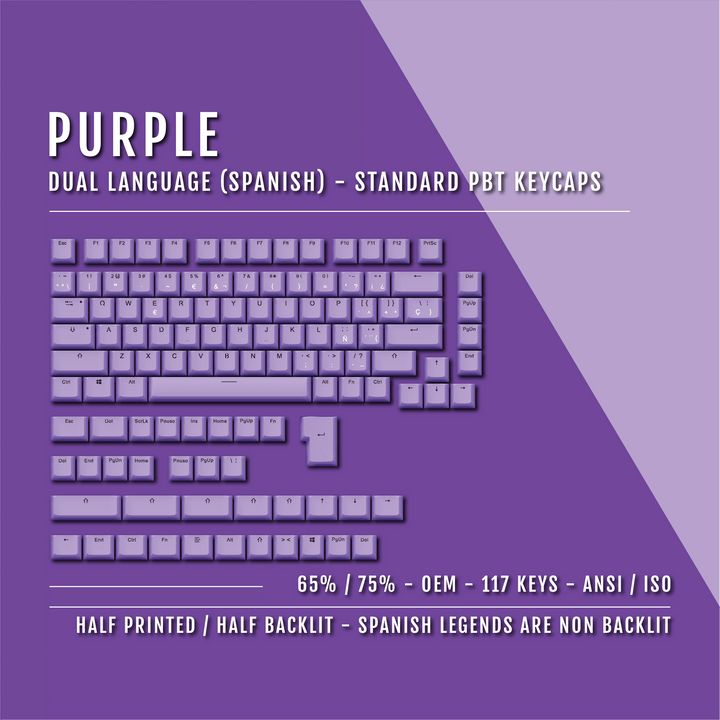 Purple Spanish (ISO-ES) Dual Language PBT Keycaps - 65/75% Krome Keycaps LTD spanish