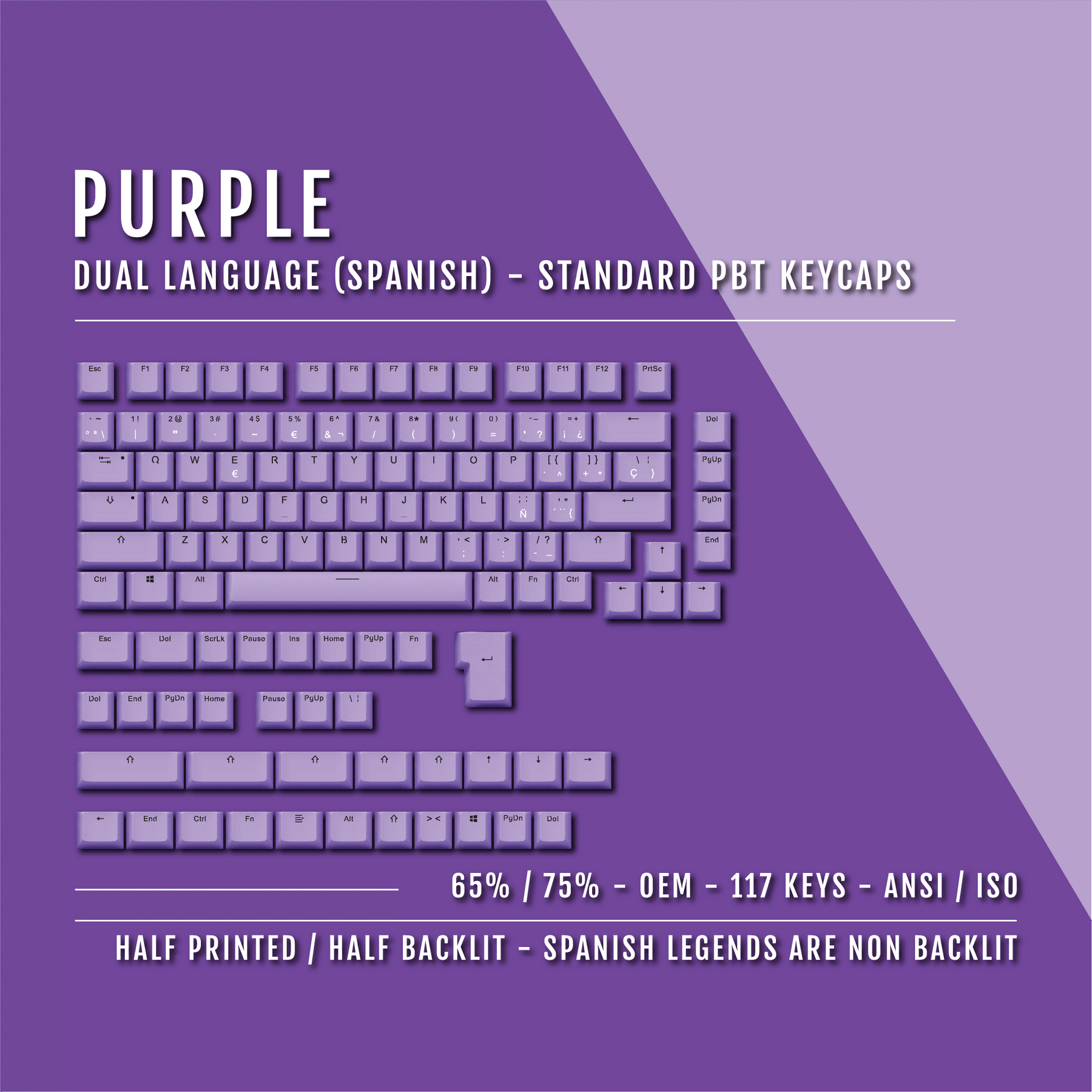 Spanish Key Set Purple Spanish (ISO-ES) Dual Language PBT Keycaps - 65/75% – Krome ...
