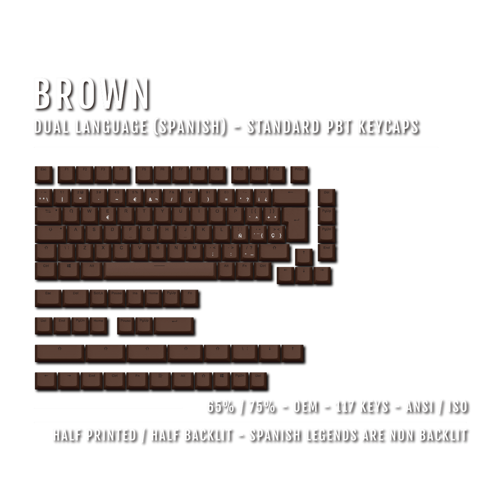 Brown PBT Spanish Keycaps - ISO-ES - 65/75% Sizes - Dual Language Keycaps - kromekeycaps