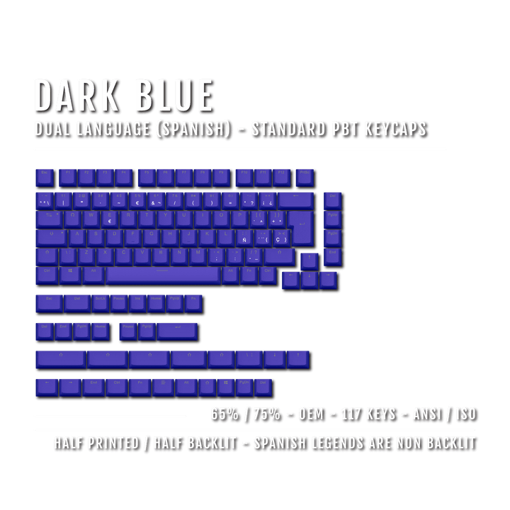 Dark Blue Spanish (ISO-ES) Dual Language PBT Keycaps - 65/75% Krome Keycaps LTD spanish