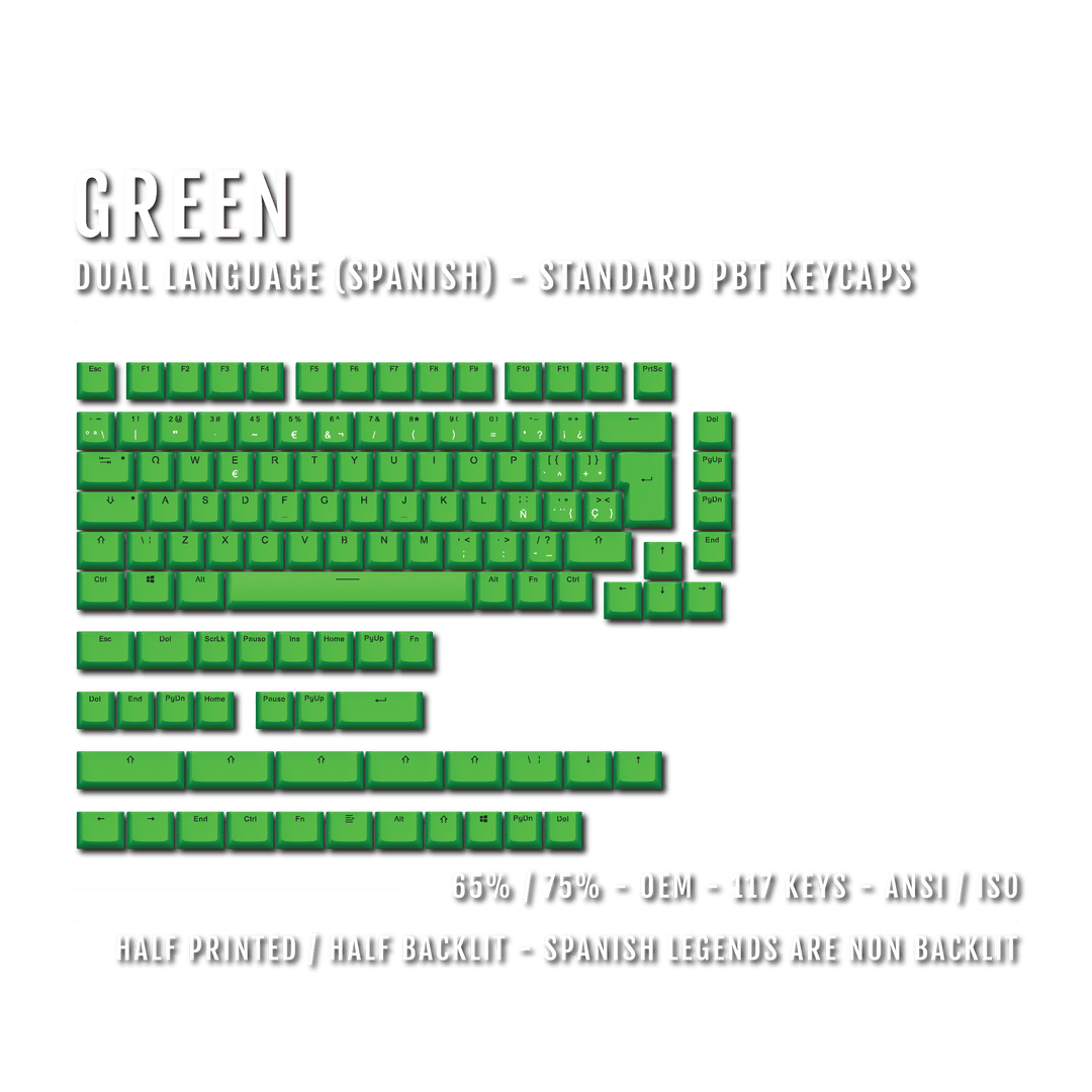 Green Spanish (ISO-ES) Dual Language PBT Keycaps - 65/75% Krome Keycaps LTD spanish