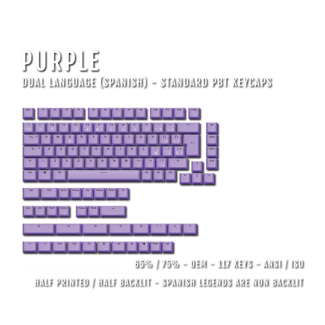 Purple Spanish (ISO-ES) Dual Language PBT Keycaps - 65/75% Krome Keycaps LTD spanish