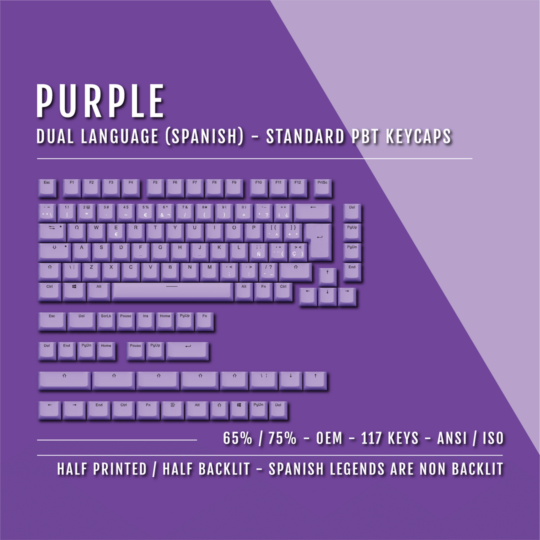 Purple Spanish (ISO-ES) Dual Language PBT Keycaps - 65/75% Krome Keycaps LTD spanish