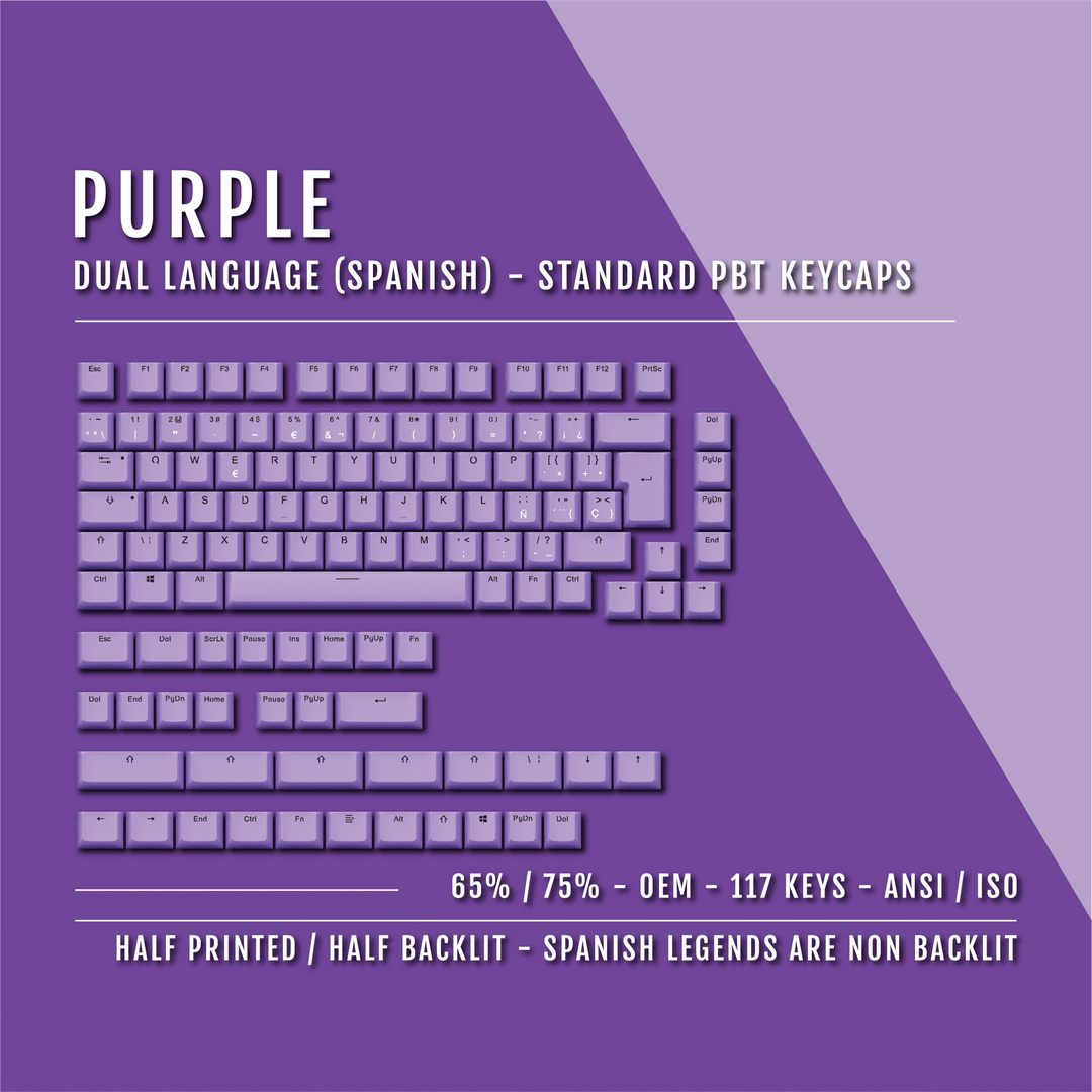 Purple PBT Spanish Keycaps - ISO-ES - 65/75% Sizes - Dual Language Keycaps - kromekeycaps