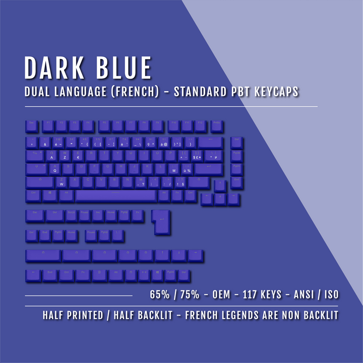 Dark Blue French (ISO-FR) Dual Language PBT Keycaps - 65/75% Krome Keycaps LTD french