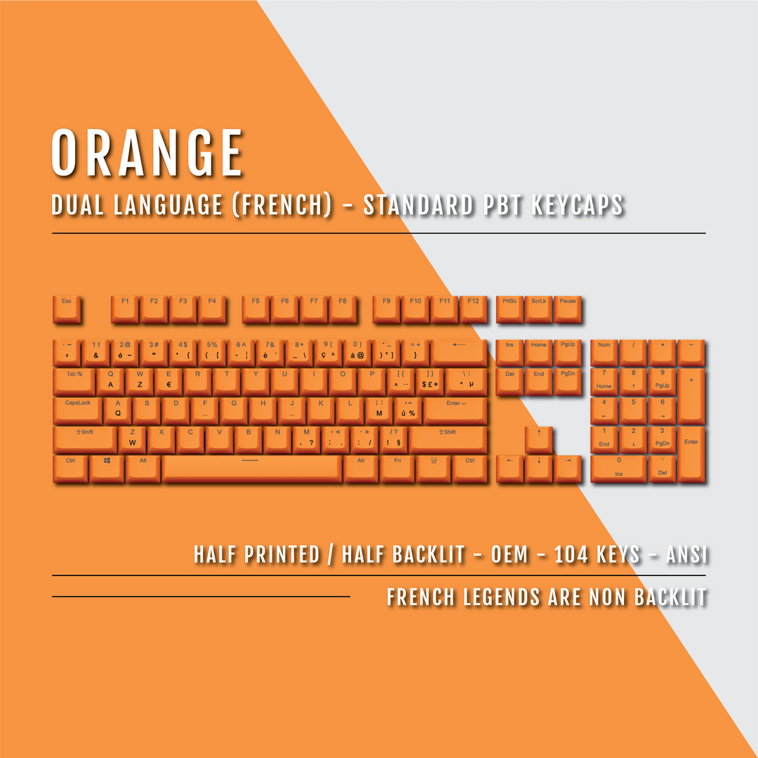 Orange French (ISO-FR) Dual Language PBT Keycaps Krome Keycaps LTD french