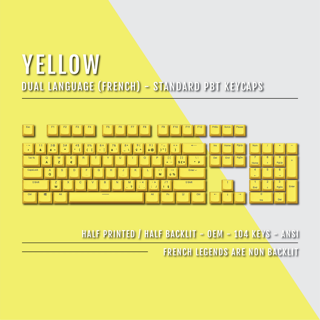 Yellow French (ISO-FR) Dual Language PBT Keycaps Krome Keycaps LTD french