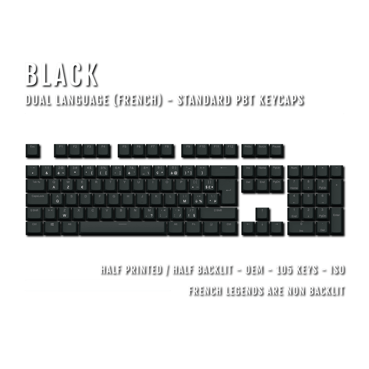 Black French (ISO-FR) Dual Language PBT Keycaps Krome Keycaps LTD french