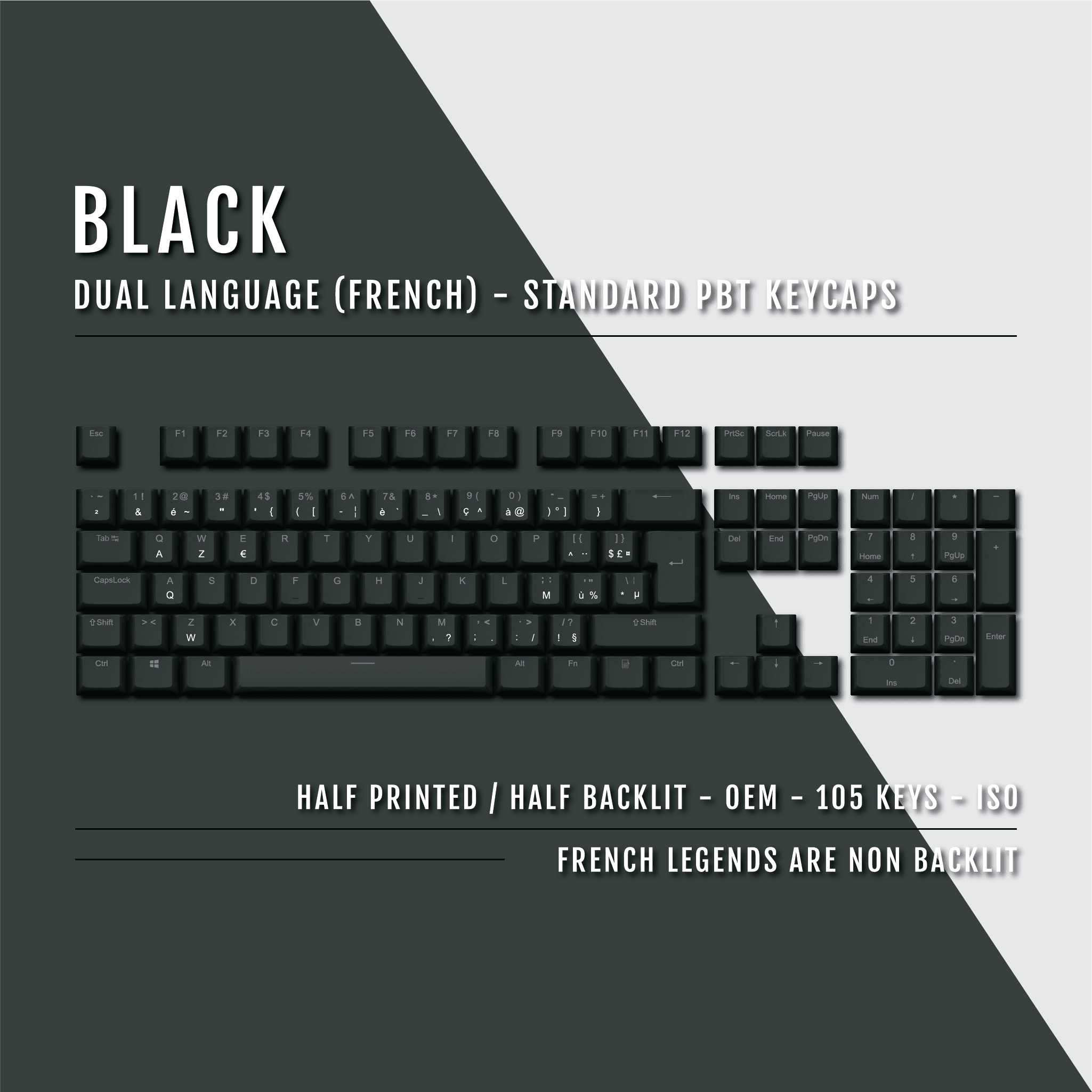 Black French (ISO-FR) Dual Language PBT Keycaps – Krome Keycaps LTD