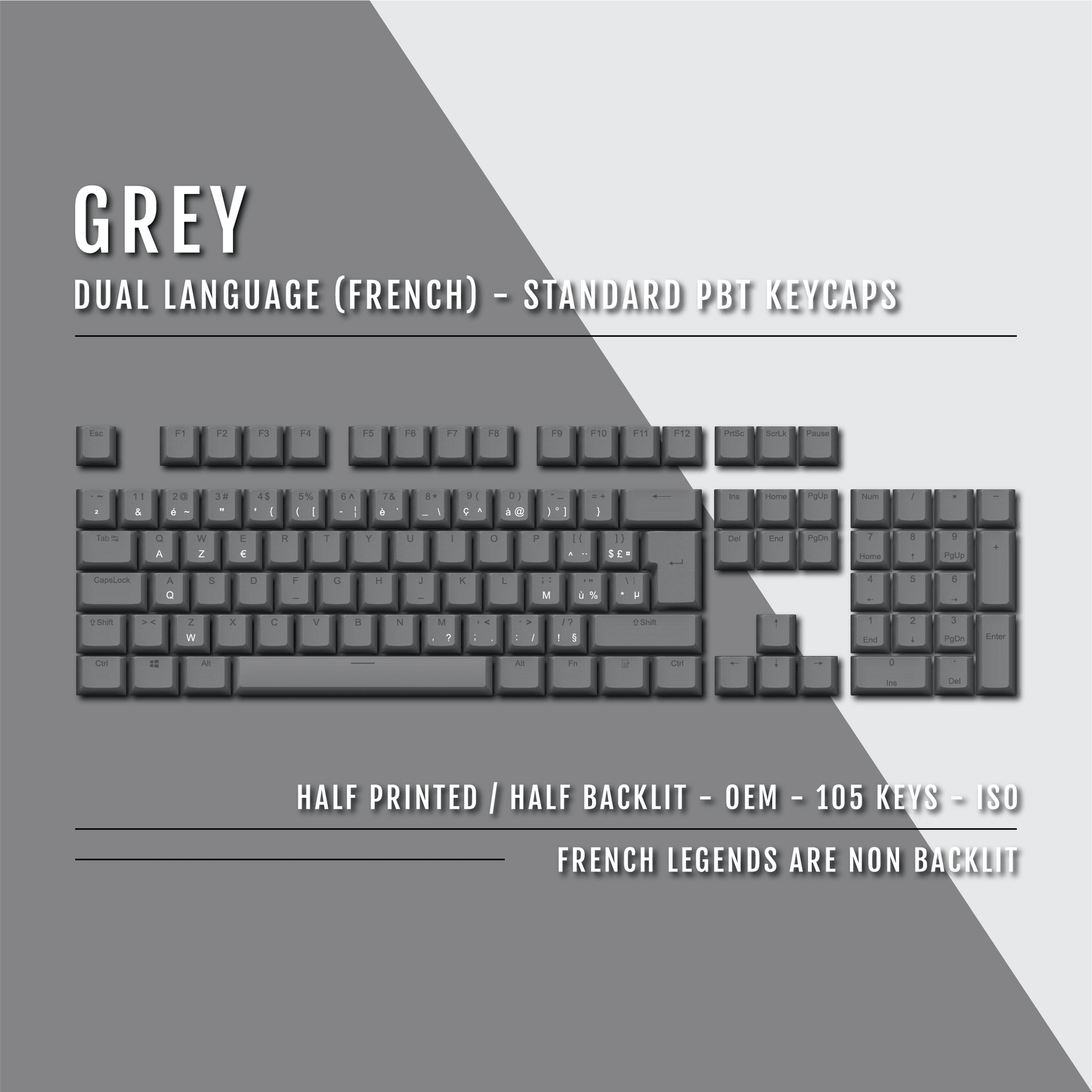 Grey French (ISO-FR) Dual Language PBT Keycaps – Krome Keycaps LTD