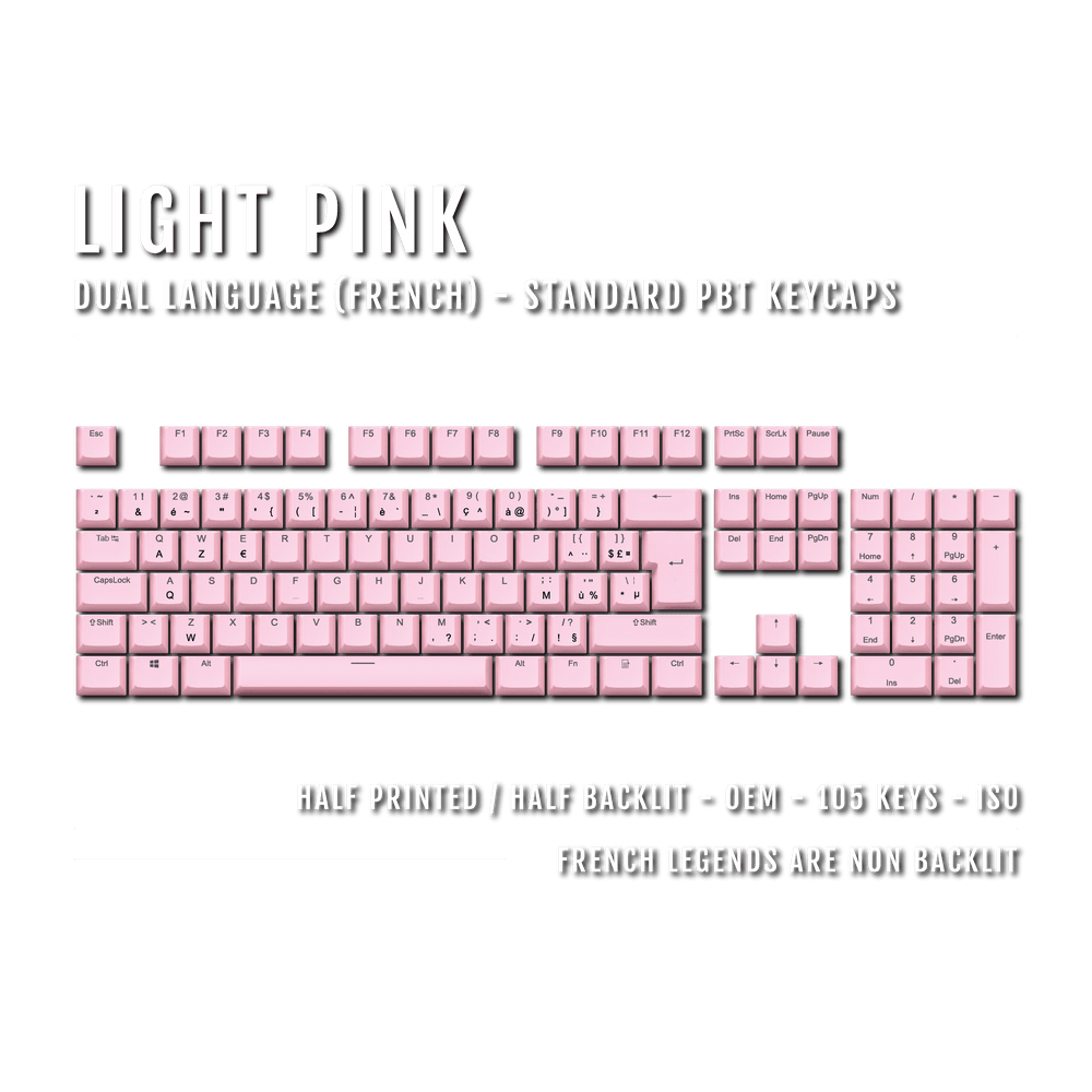 Light Pink PBT French Keycaps - ISO-FR - 100% Size - Dual Language Keycaps - kromekeycaps