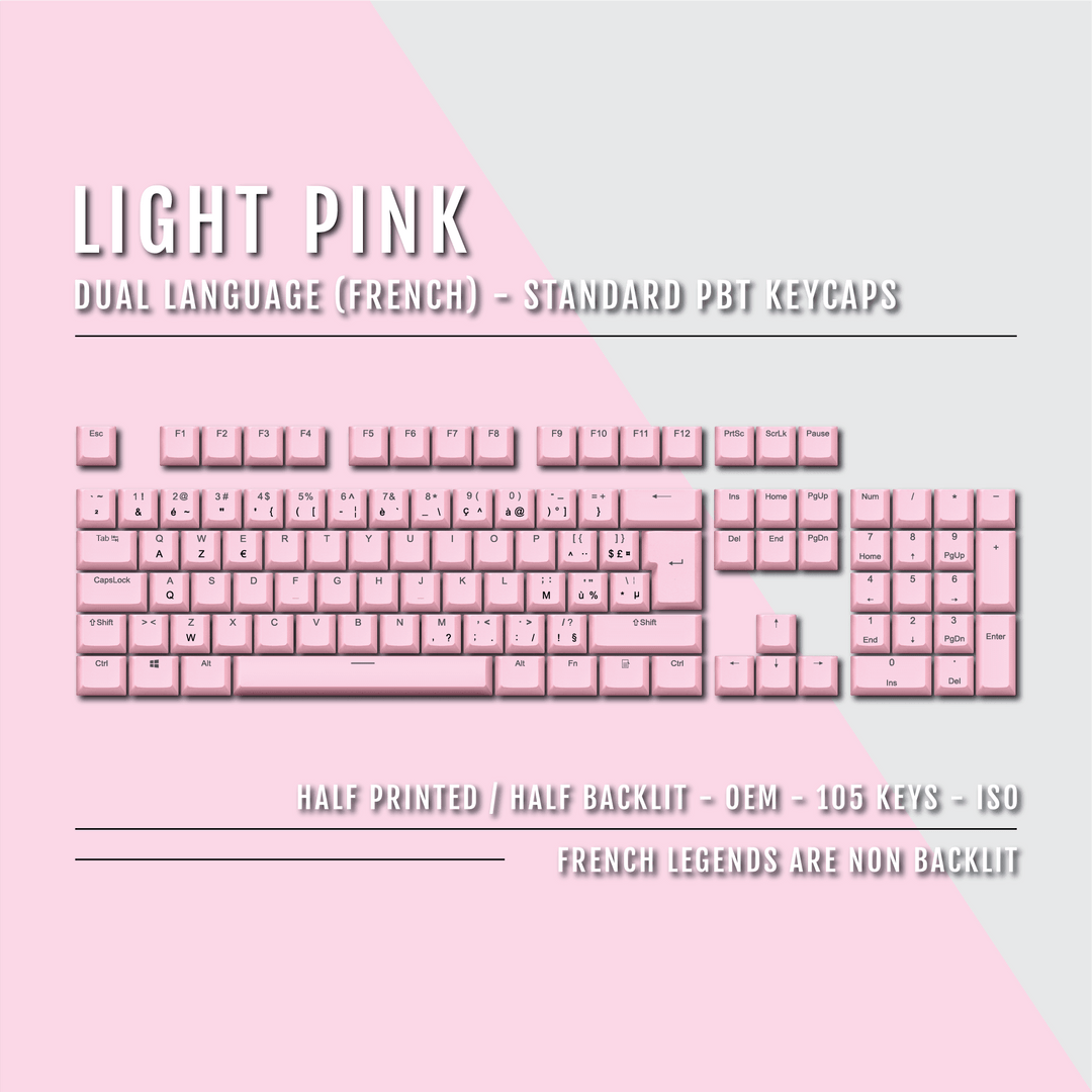 Light Pink PBT French Keycaps - ISO-FR - 100% Size - Dual Language Keycaps - kromekeycaps