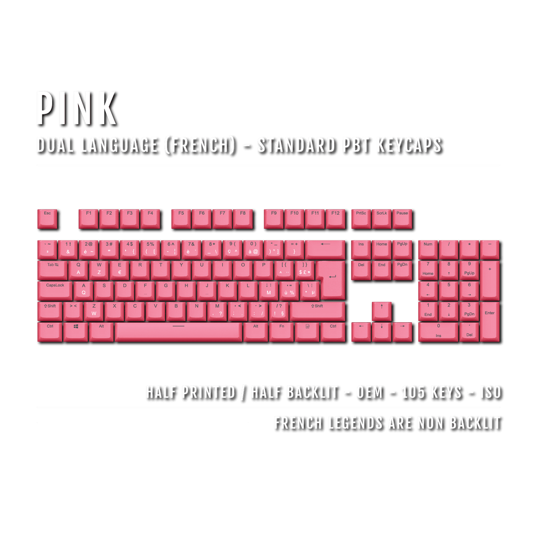 Pink PBT French Keycaps - ISO-FR - 100% Size - Dual Language Keycaps - kromekeycaps