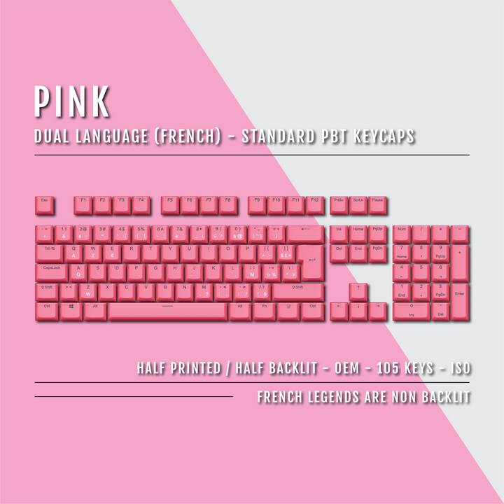 Pink French (ISO-FR) Dual Language PBT Keycaps Krome Keycaps LTD french