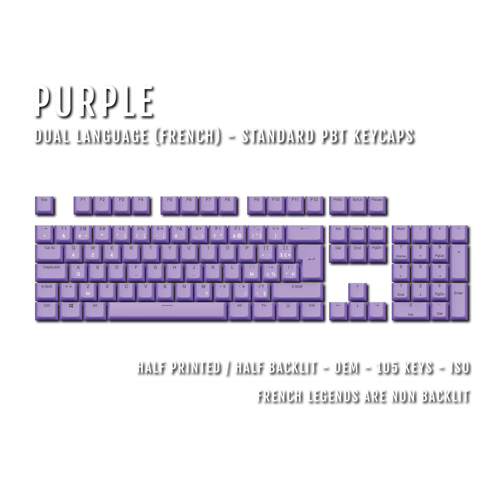 Purple PBT French Keycaps - ISO-FR - 100% Size - Dual Language Keycaps - kromekeycaps