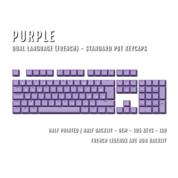 Purple PBT French Keycaps - ISO-FR - 100% Size - Dual Language Keycaps - kromekeycaps