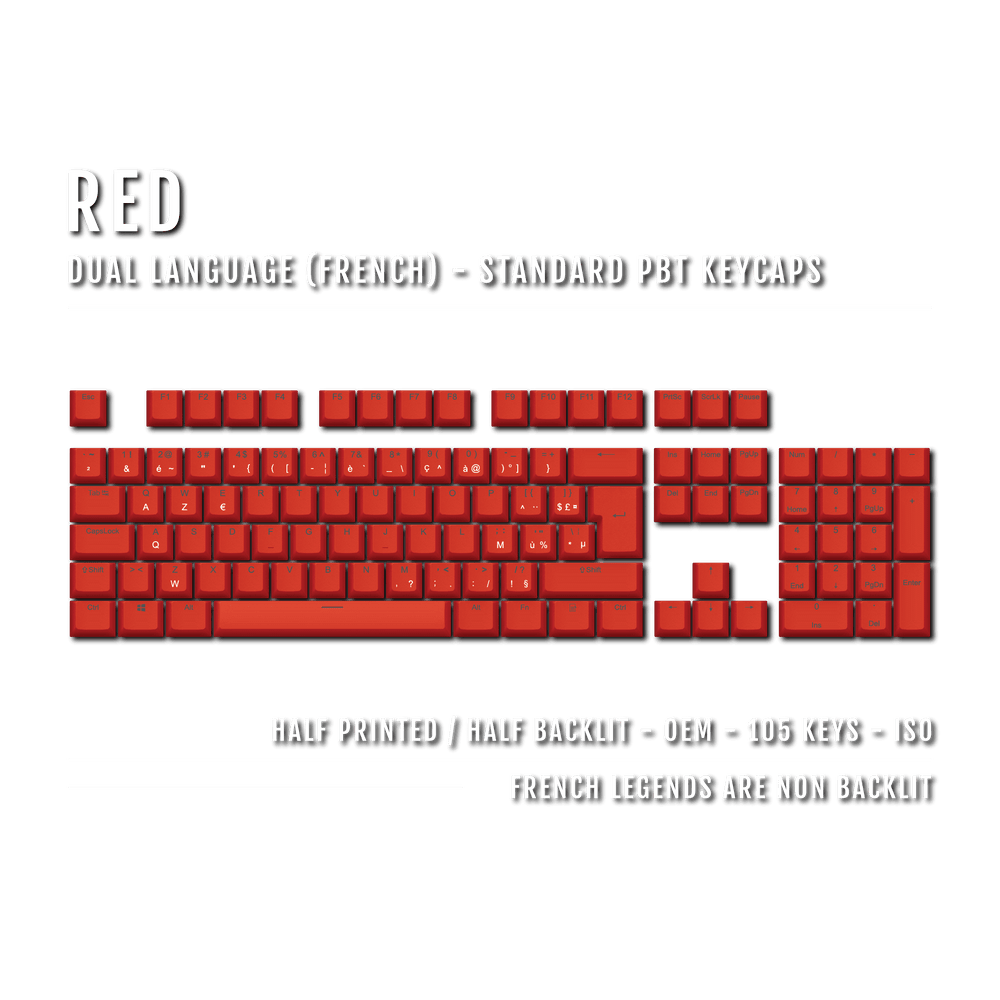 Red PBT French Keycaps - ISO-FR - 100% Size - Dual Language Keycaps - kromekeycaps
