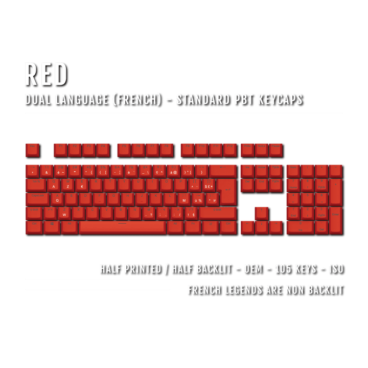 Red PBT French Keycaps - ISO-FR - 100% Size - Dual Language Keycaps - kromekeycaps