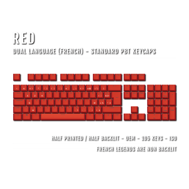 Red French (ISO-FR) Dual Language PBT Keycaps Krome Keycaps LTD french