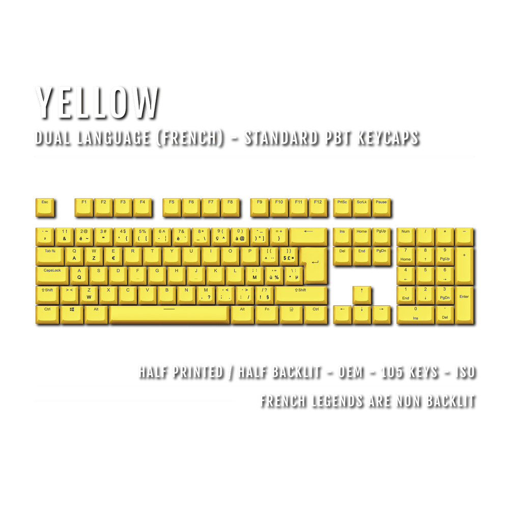 Yellow PBT French Keycaps - ISO-FR - 100% Size - Dual Language Keycaps - kromekeycaps
