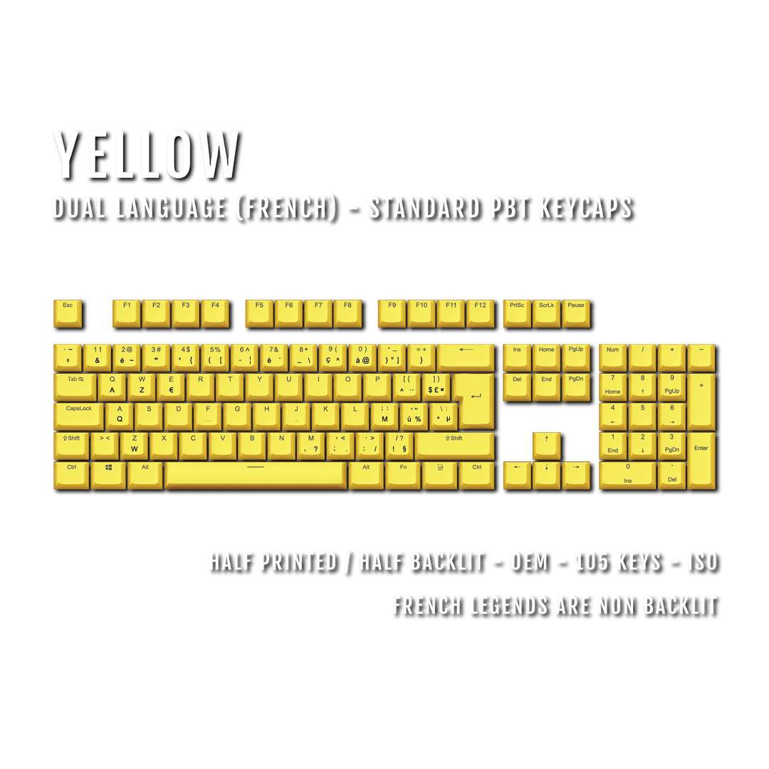 Yellow French (ISO-FR) Dual Language PBT Keycaps Krome Keycaps LTD french