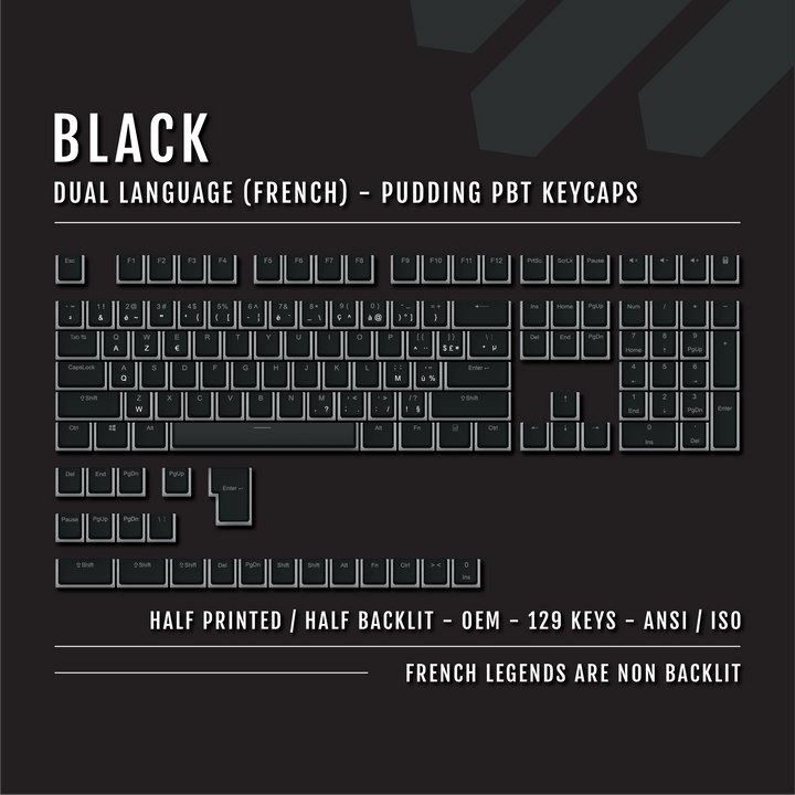 Black French (ISO-FR) Dual Language PBT Pudding Keycaps Krome Keycaps LTD french