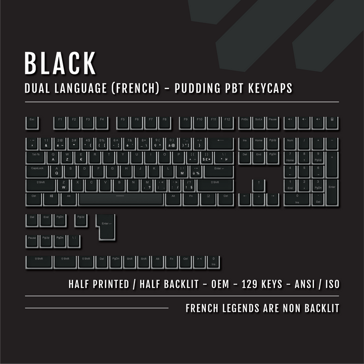 Black French (ISO-FR) Dual Language PBT Pudding Keycaps