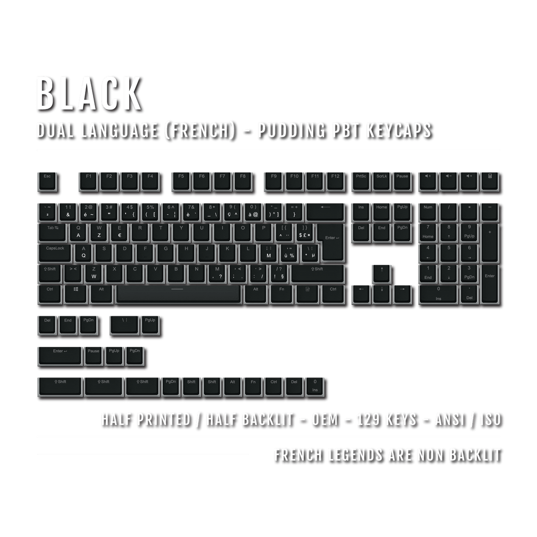 Black French (ISO-FR) Dual Language PBT Pudding Keycaps