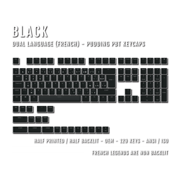 Black French (ISO-FR) Dual Language PBT Pudding Keycaps