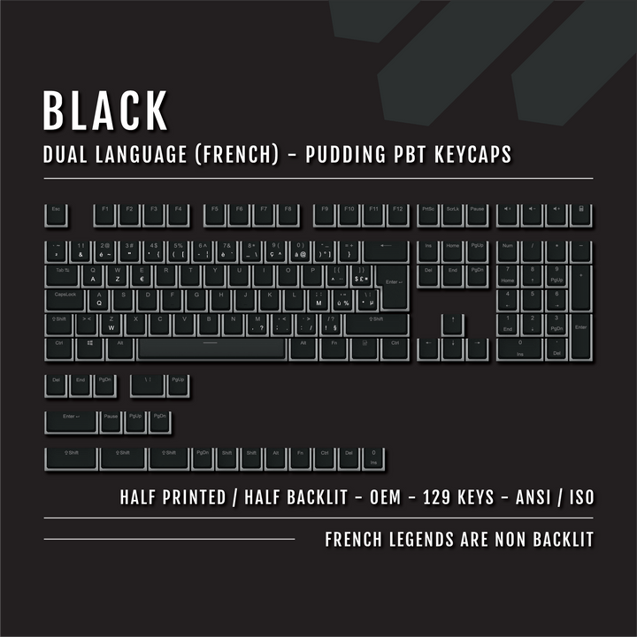 Black French (ISO-FR) Dual Language PBT Pudding Keycaps Krome Keycaps LTD french