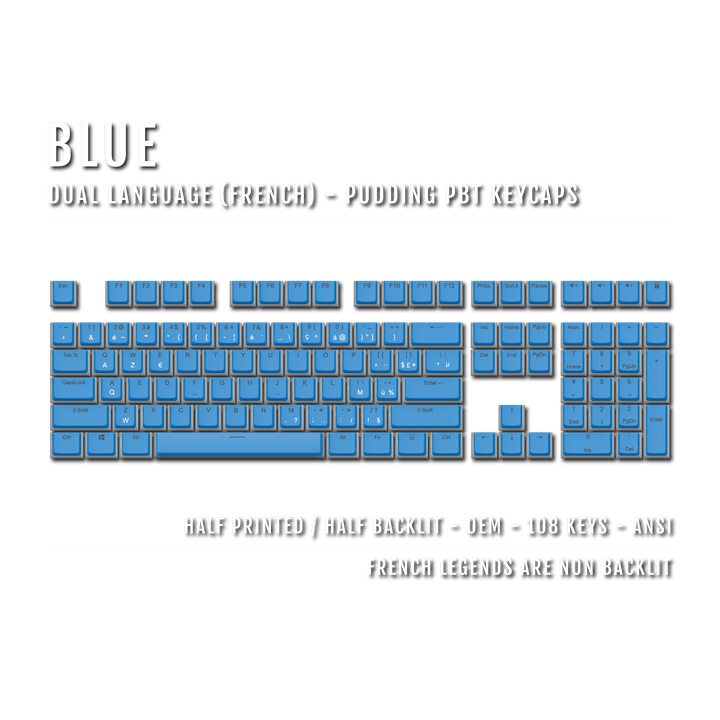 Blue French Dual Language PBT Pudding Keycaps Krome Keycaps LTD french