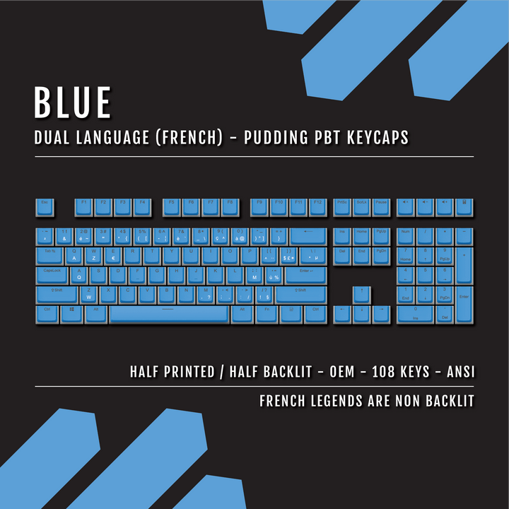 Blue French Dual Language PBT Pudding Keycaps