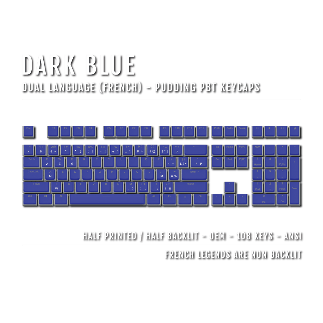 Dark Blue French Dual Language PBT Pudding Keycaps