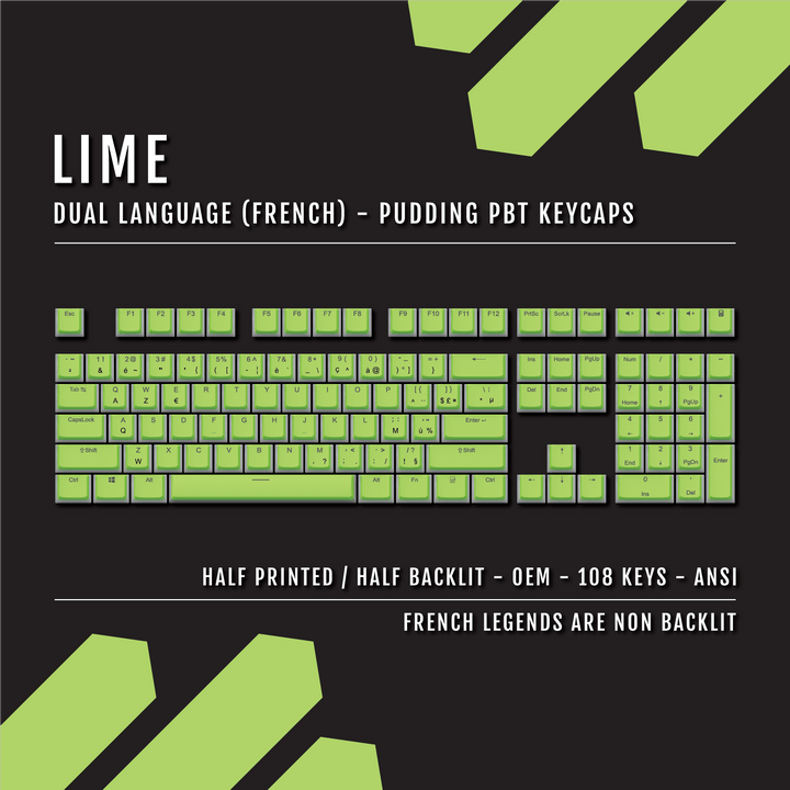 Lime French Dual Language PBT Pudding Keycaps Krome Keycaps LTD french