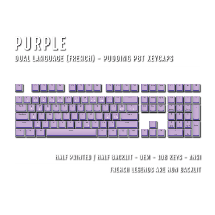 Purple French Dual Language PBT Pudding Keycaps Krome Keycaps LTD french